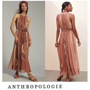 Anthropologie Pink and Brown Maxi Dress